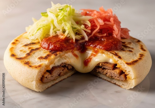 Delicious pupusa filled with meat and melted cheese