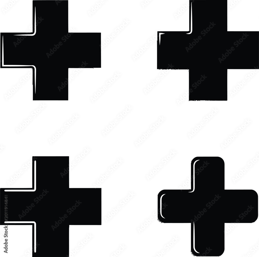 Obraz premium Four medical crosses on a white background, isolated on transparent background
