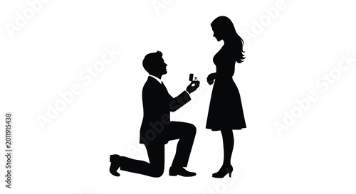 Bilde på lerret couple proposing marriage with ring in hand black silhouette high quality profes