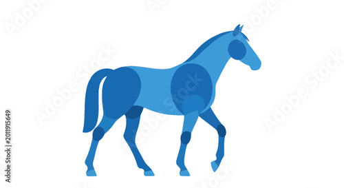 Foto Stylized blue horse illustration, geometric shapes, abstract animal art, clean b