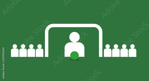 Tableau sur toile Soccer coach instructing team in front of goal during training session, flat des