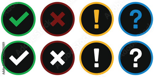 Checklist vector icon set, tick cross exclamation question symbols, minimal flat design icons for UI UX dashboards mobile applications and project management systems with clear visual communication Free Download Checklist vector icon set, tick cross exclamation question symbols, minimal flat design icons for UI UX dashboards mobile applications and project management systems with clear visual communication - GFXLoad