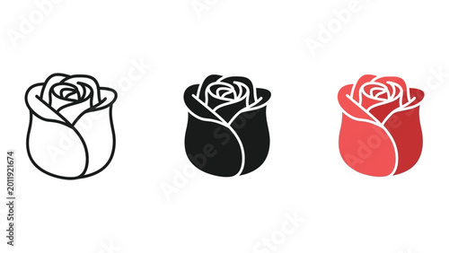 Konstfotografi three stylized rose bouquets in hatboxes flat design vector illustration