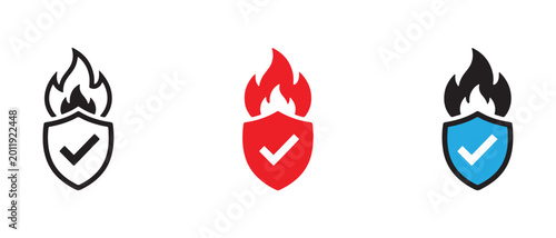 Shield protection icon set with fire security concept