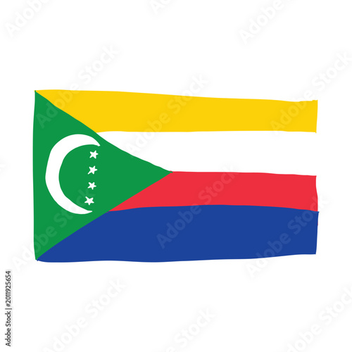 Free Download Artistic hand drawn illustration of the Comoros national flag. Featuring four horizontal stripes and a green triangle with crescent and stars. Creative sketchy style vector for design. Hand Drawn art. - GFXLoad
