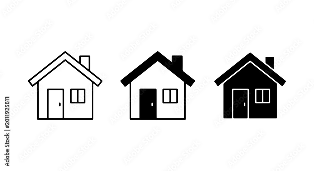 Fototapeta premium House Icon Set Black And White Vector Illustration