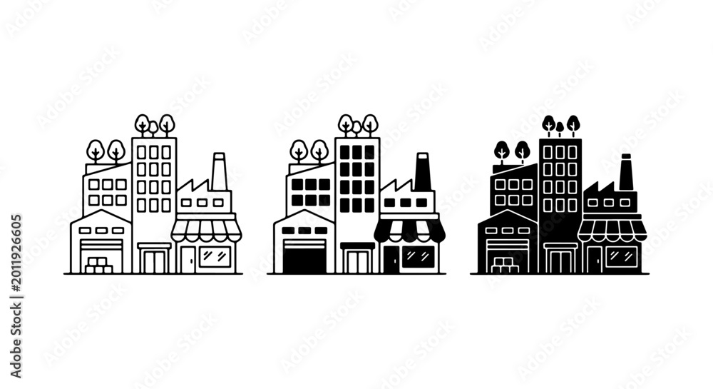 Fototapeta premium Black and White Industrial Building Icon Set