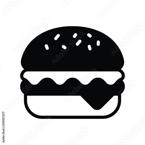 Stylized hamburger icon with fast food burger bun junk food hamburger