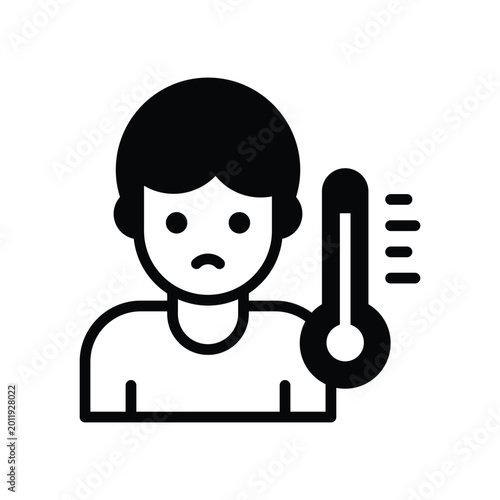 Icon of a sad person with a thermometer indicating fever, temperature