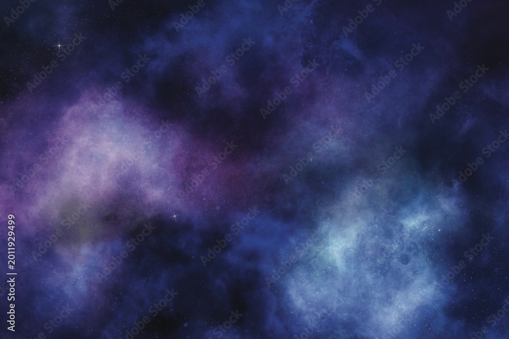 Obraz premium 16:9 High Resolution Space Illustration, Blue and purple spacescape background with glittering stars