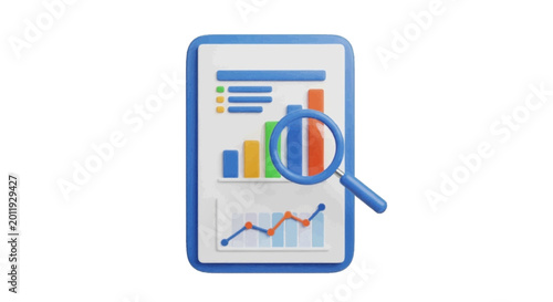 Vector illustration of 3d render of a document with business charts and a magnifying glass on a transparent background Free Download Vector illustration of 3d render of a document with business charts and a magnifying glass on a transparent background - GFXLoad
