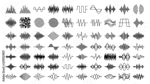 Bild auf Leinwand Waveform set vector illustration of many audio wave shapes for tech art use phys