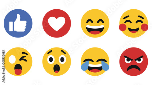 Quadro su tela Emoji set with different reactions for social network, modern emoticons collecti