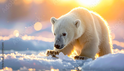 Polar bear in snowy landscape