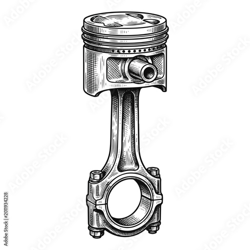 Bild auf Leinwand Vintage Piston and Connecting Rod Assembly Engraving Style