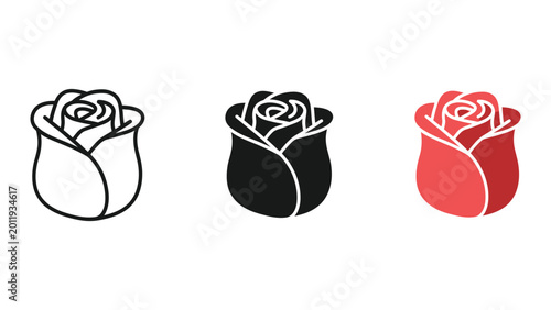 Photography three stylized roses in hatboxes flat design vector illustration