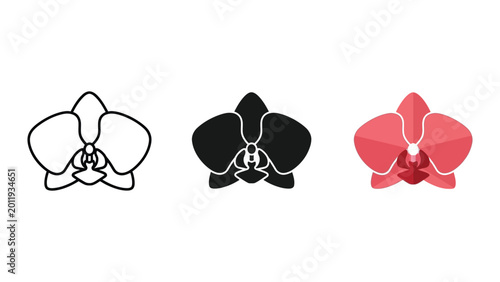 Canvastavla three stylized orchid flowers in progressive bloom flat design vector illustrati