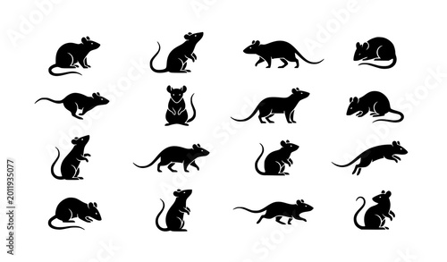 Tableau sur toile Minimal geometric rat silhouette vector set with modern rodent poses isolated on