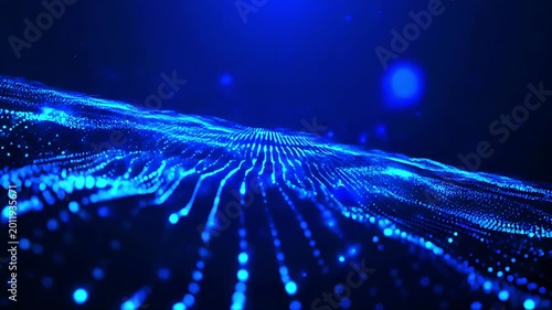 Glowing blue particles tech background.