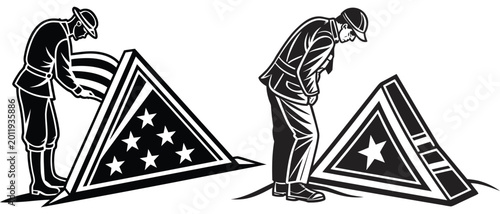 Soldier folding a folded american flag for a funeral