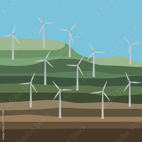 Wind Turbines on Rolling Hills - Sustainable Energy Landscape.