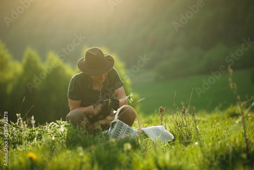 Εκτύπωση καμβά In a tranquil setting, a skilled IT specialist works harmoniously with nature, t