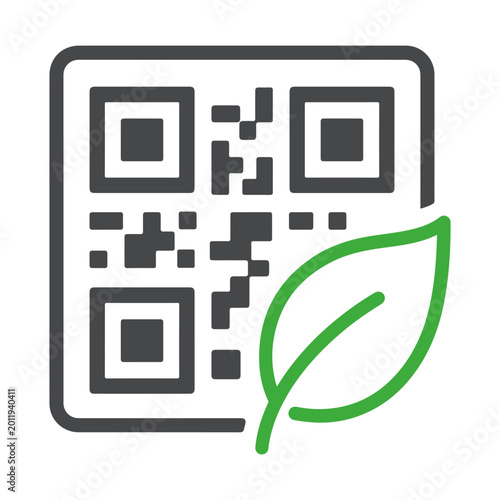 Digital product passport QR code icon with leaf for sustainable product