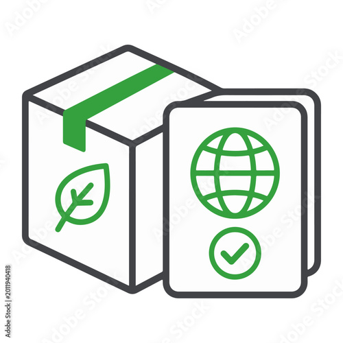 Digital product passport icon with package and sustainability document