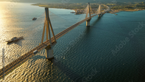 фотографія Rio-antirrio bridge spans the gulf of corinth in greece, its cable-stayed struct