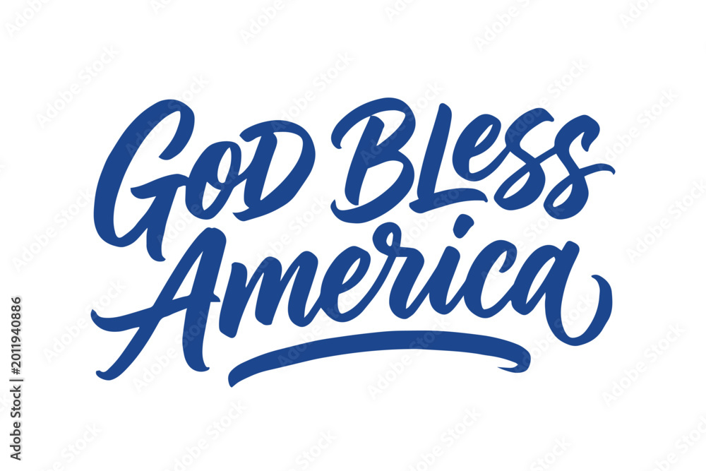 Fototapeta premium God Bless America Hand Drawn Blue Lettering Typography on White Background
