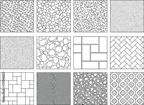 Foto Construction hatch texture swatch collection, CAD material fill patterns with gr