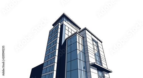 Foto Low angle view of a modern office building illustration on white background