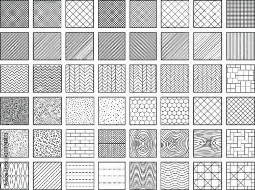 Tableau sur toile Architectural CAD hatch pattern vector set, construction material textures with