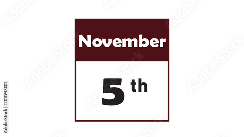 November 5th daily calendar icon vector illustration in minimalist style