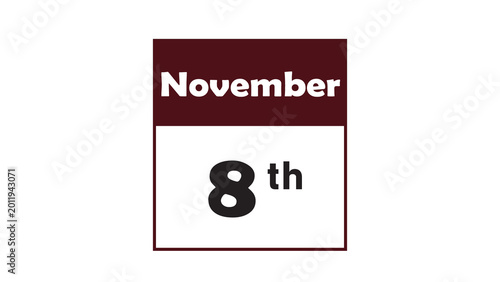 November 8th daily calendar icon vector illustration in minimalist style