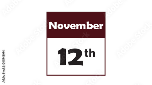 November 12th daily calendar icon vector illustration in minimalist style