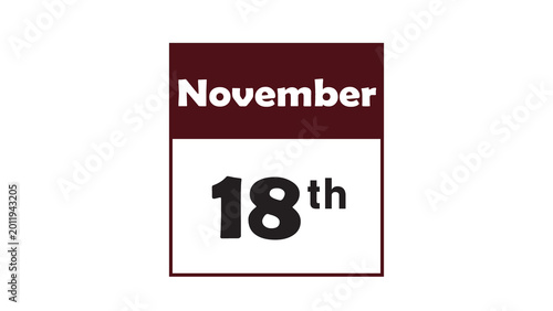 November 18th daily calendar icon vector illustration in minimalist style