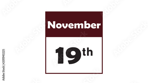 November 19th daily calendar icon vector illustration in minimalist style