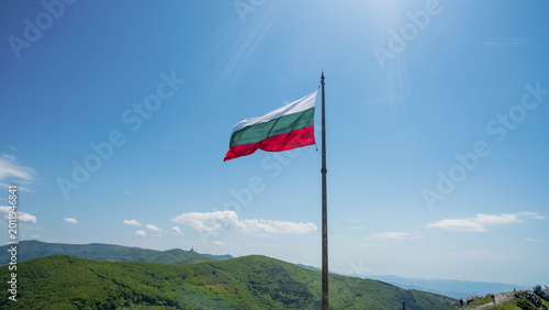 Bulgarian flag waving on a mountain peak