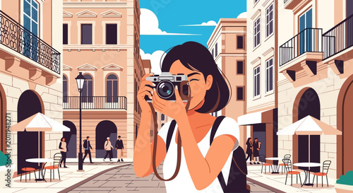 Foto Woman Taking Photo With Camera.