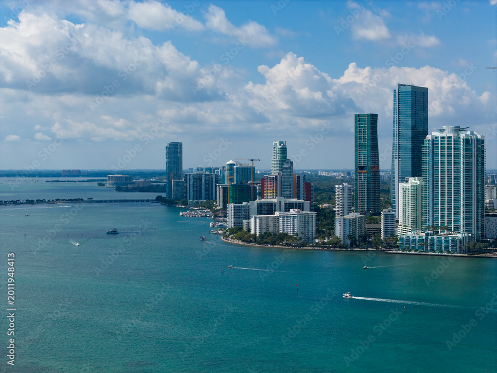 Obraz premium Aerial Miami Brickell downtown financial district. Miami skyline. Miami cityscape from drone. Miami downtown skyline.