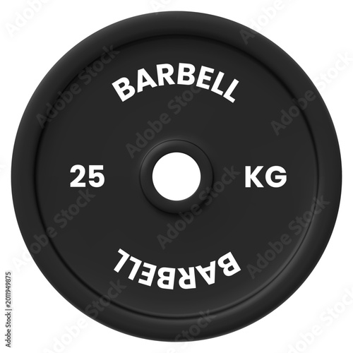 A black 25 kg weightlifting disc with the inscription 