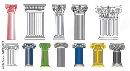 Bild auf Leinwand Collection of Architectural Columns: Greek, Roman, Ionic, Corinthian, Doric Styl