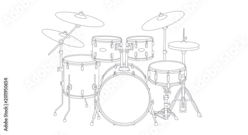 Fotografie Drum Kit Outline - Musical Instrument Vector Illustration