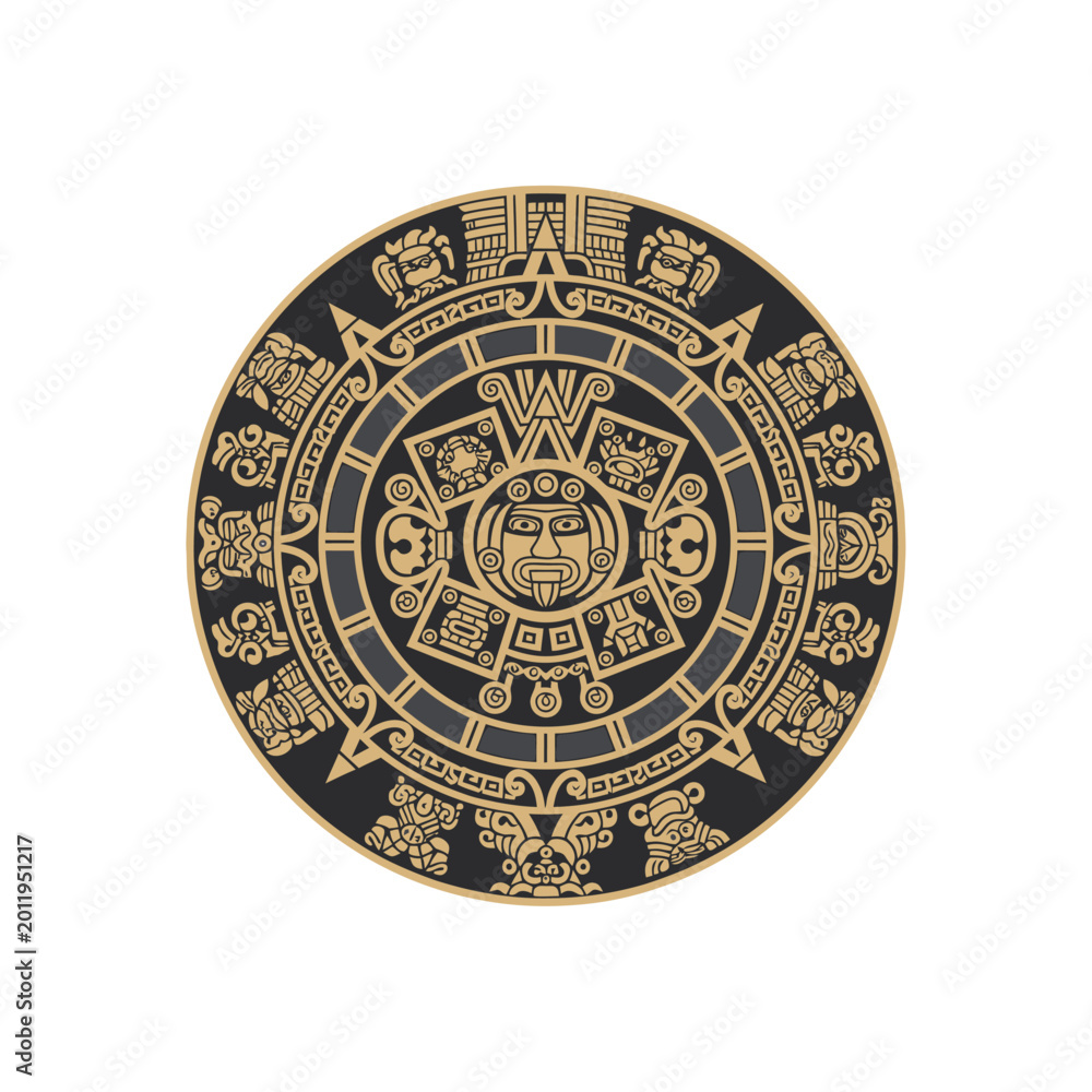 Fototapeta premium Intricate pre-Columbian calendar vector illustration representing timeless heritage