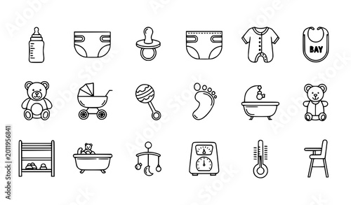 Baby care icons vector outline editable stroke pixel perfect illustration