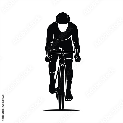 Tableau sur toile Professional athlete on a road bike in aerodynamic racing position front view si