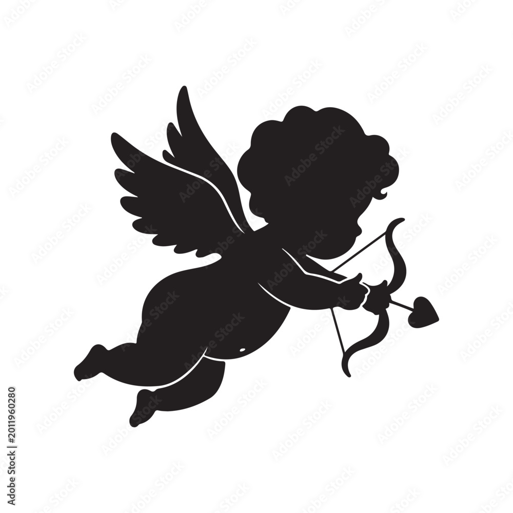 Fototapeta premium Cupid silhouette with bow and arrow. Symbolizing love, romance, and Valentine's Day.