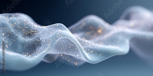 Ethereal translucent fabric wave background with gold particle sparkle for abstract wallpaper and design