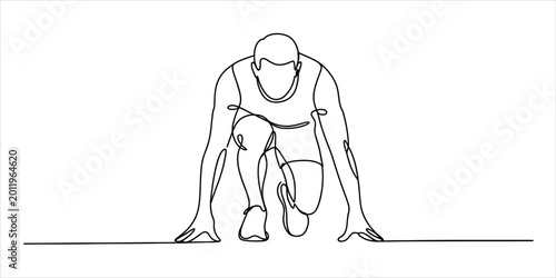 Foto Continuous single line drawing of an athlete runner in a starting position ready